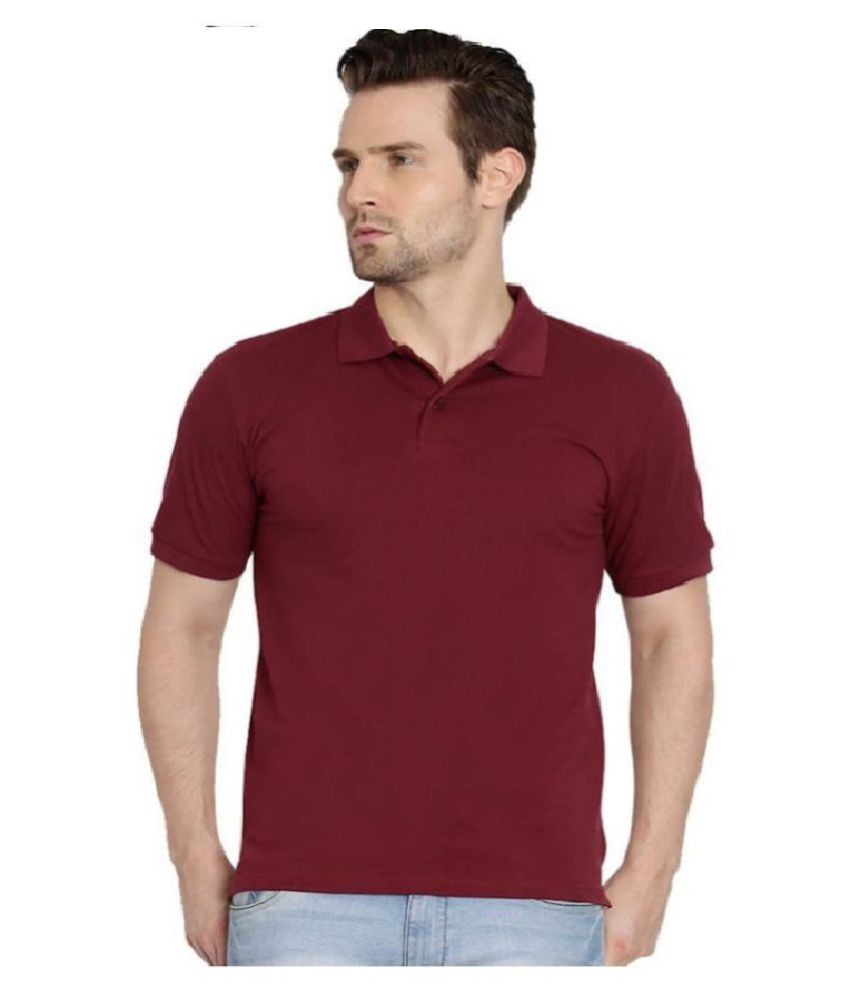     			ASAR Cotton Blend Maroon Solids T-Shirt