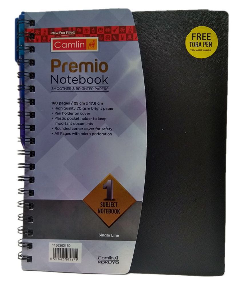     			CAMLIN KOKUYO PREMIO NOTEBOOK (25CMX17.6CM) 160 PAGES WITH ONE TORA BLUE BALL PEN FREE PACK OF 3
