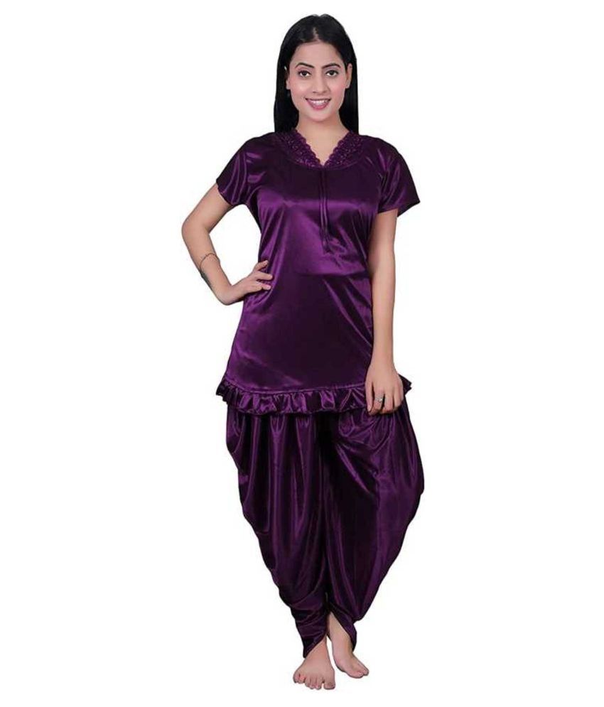     			Gangomi Satin Nightsuit Sets - Purple