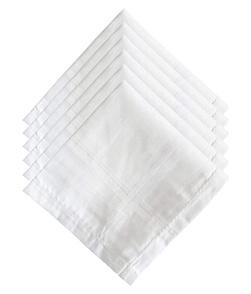     			Penyan™ Mens Cotton Handerkerchief Hanky Rumal White Color with Self Design, Full size, Pack of 6
