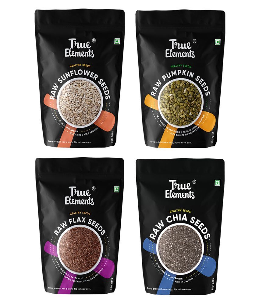 True Elements Raw Sunflower, Pumpkin, Flax and Chia seeds combo each 250gm
