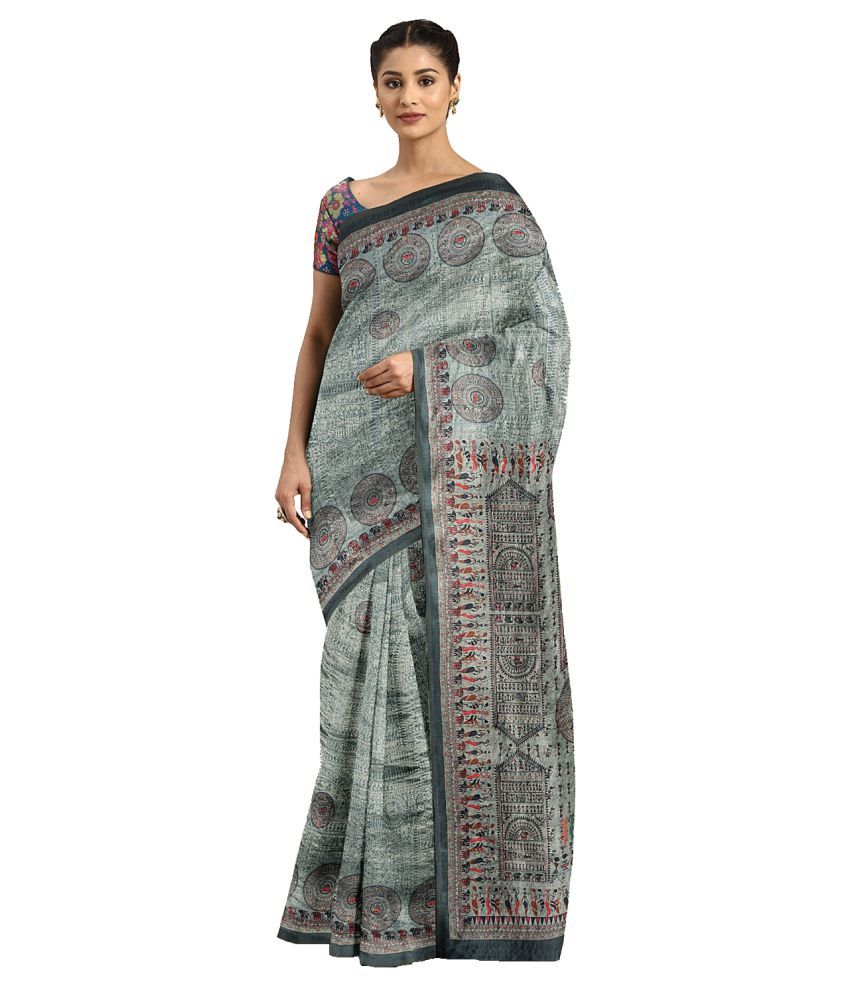     			Aarrah Grey Silk Blend Saree - Single