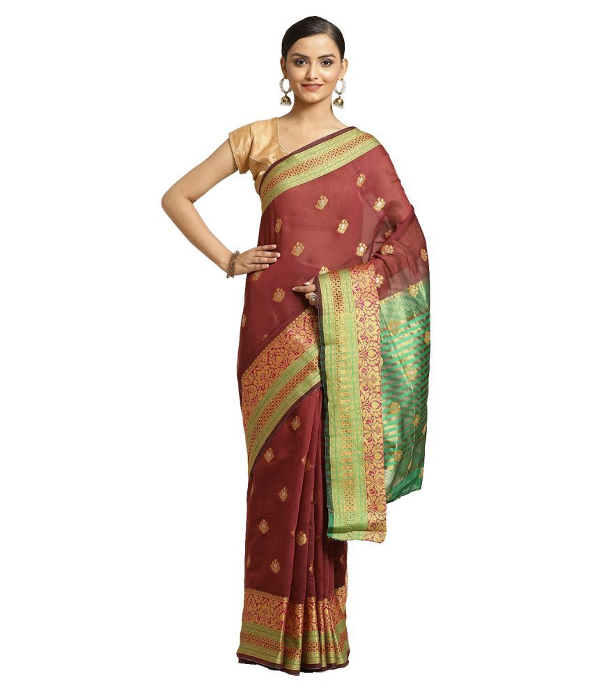     			Aarrah Maroon Silk Blend Saree - Single