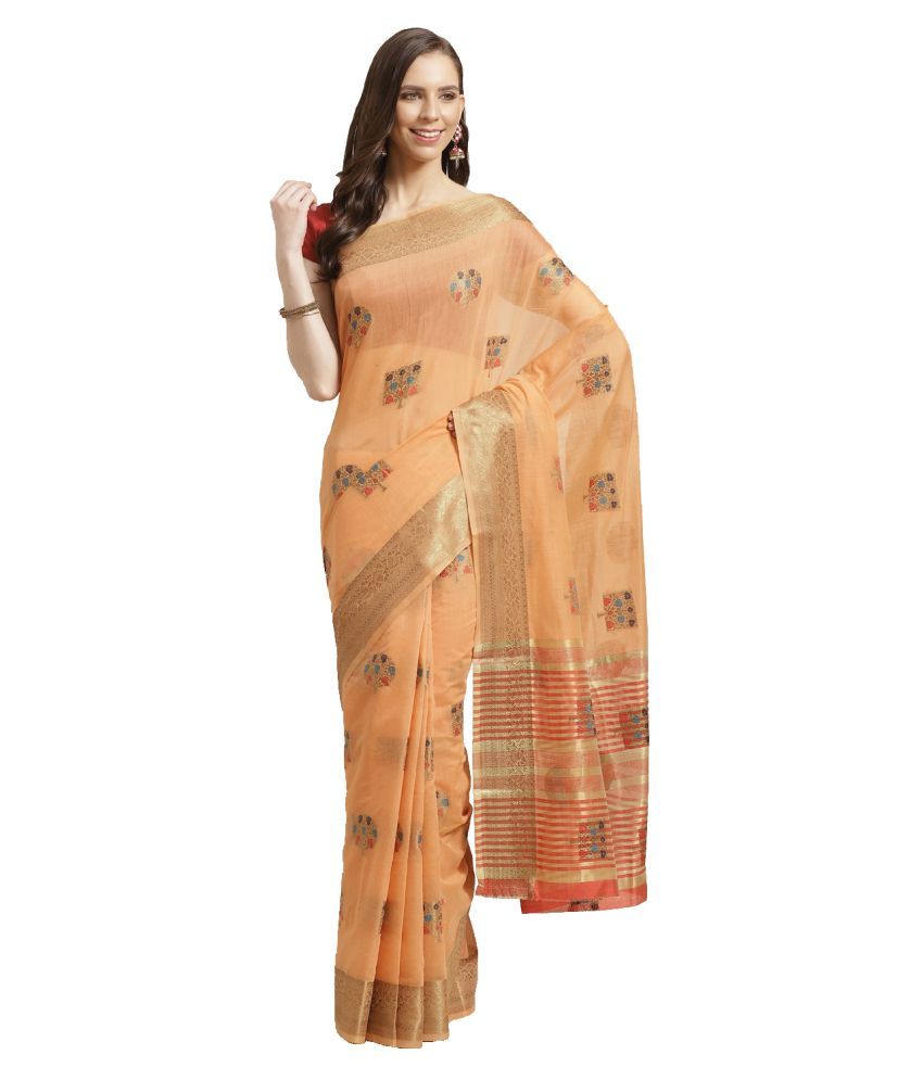     			Aarrah Peach Silk Blend Saree - Single