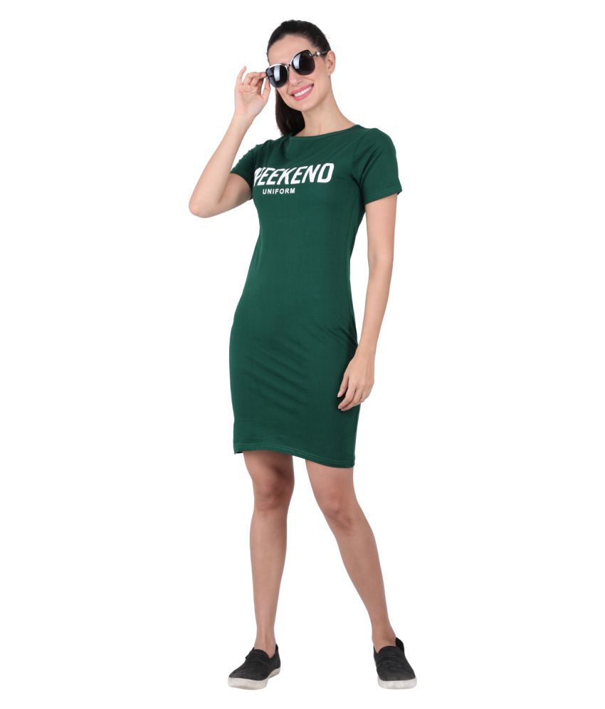 Broadstar Cotton Green Bodycon Dress - Single
