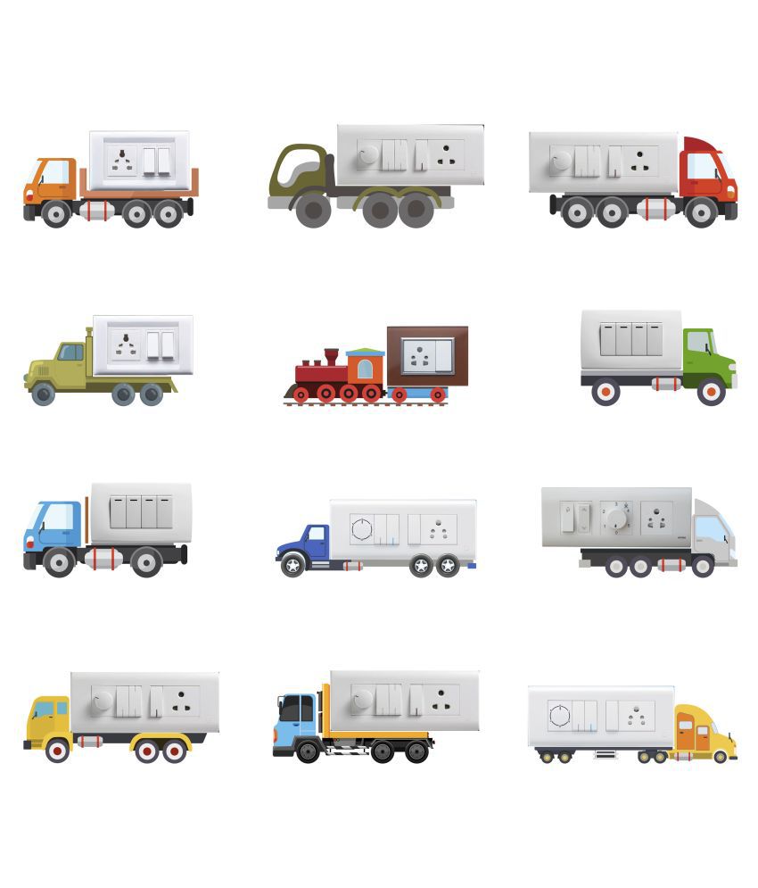     			WallDesign Heavy Vehicles Vinyl Switch Board Sticker - Pack of 12