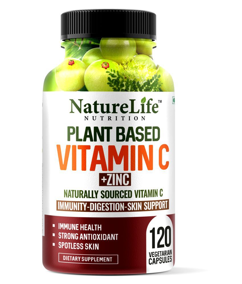 NatureLife Nutrition Plant Based Vitamin C with Zinc |Immunity, Digestion & Skin Support| 120 no.s Multivitamins Capsule