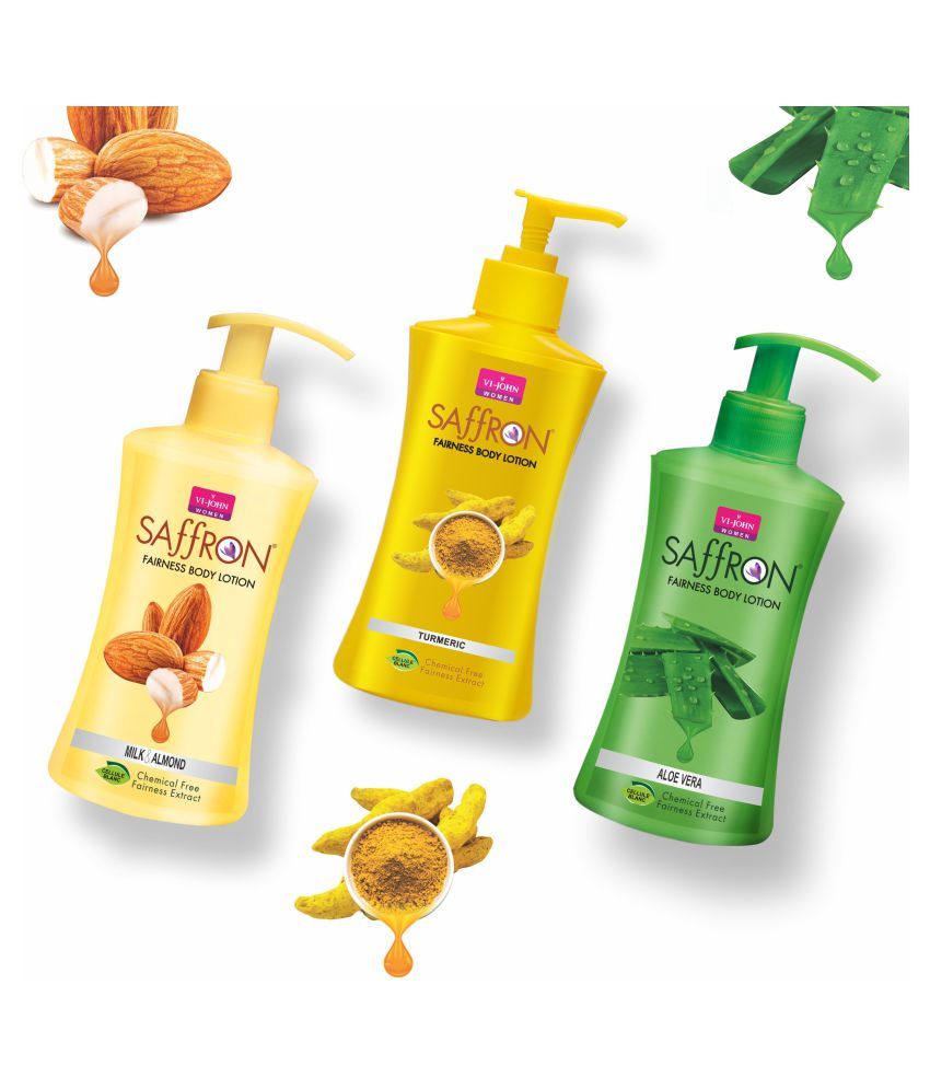     			VI-JOHN Saffron Fairness Body Lotion Turmeric , Aloevera & Milk & Almond 250ml Pack of 3