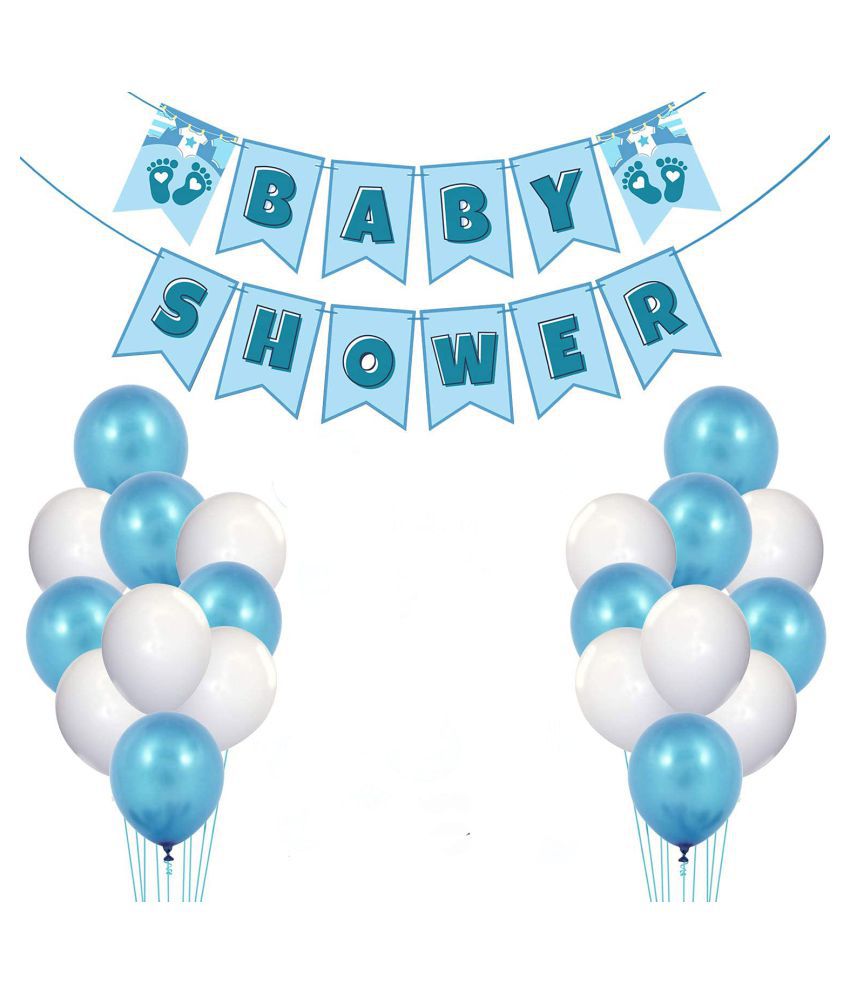     			Baby Shower Decorations Props Material Combo 1 Set Baby Shower Banner and 25 Pcs Balloons White & Blue for Gender(Set of 26)