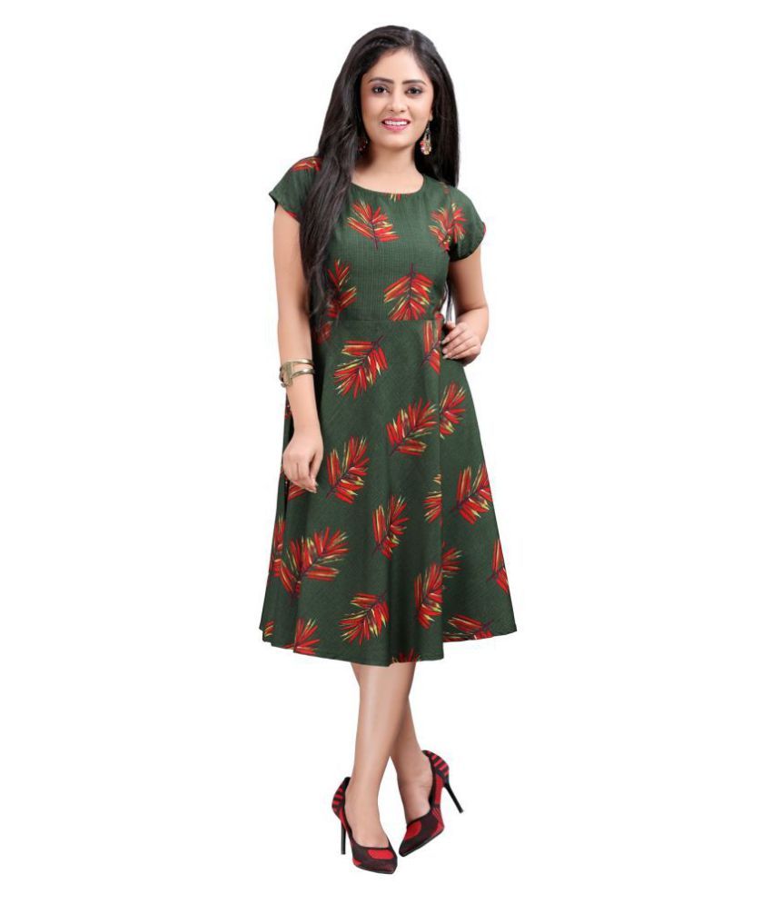     			Hiva Trendz Crepe Green Fit And Flare Dress