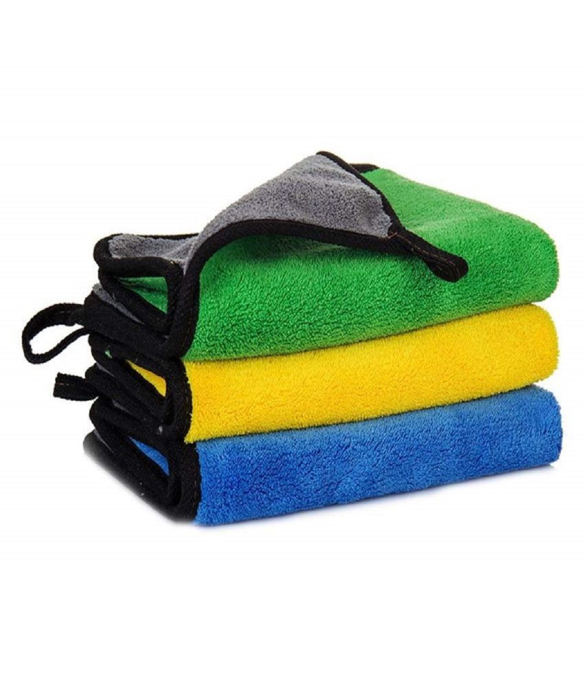     			Penyan™ Heavy Microfiber Cloth for Car Cleaning and Detailing, Double Sided, Extra Thick Plush Microfiber Towel Lint-Free, 800 GSM (Size 25cm x 25cm)/Pack of 3, Multi Color