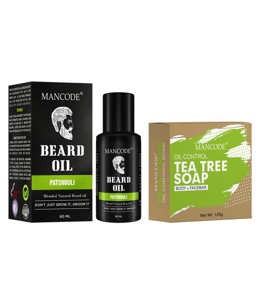 Mancode Beard PATCHOULI Oil 60ML TEA TREE OIL CONTROLING 125gm Facial Kit mL Pack of 2