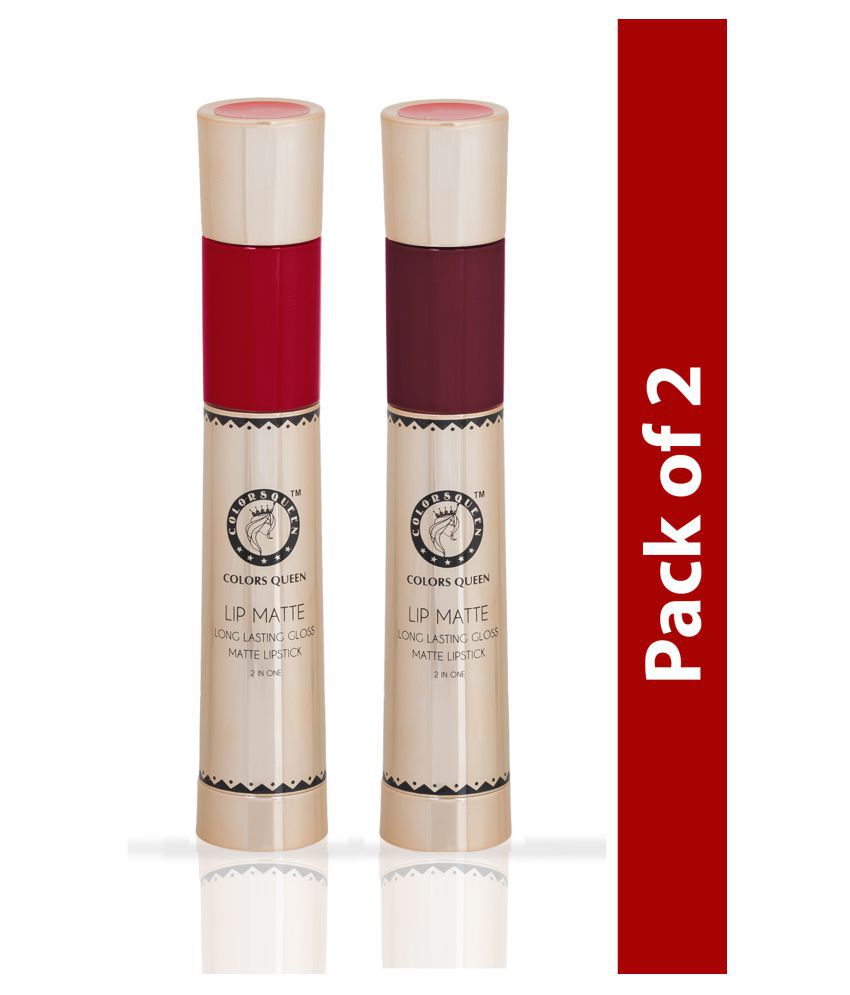     			Colors Queen 2 In 1 Long Lasting Matte Lipstick (Hot Red & Mahroon) Multi Pack of 2 16 g
