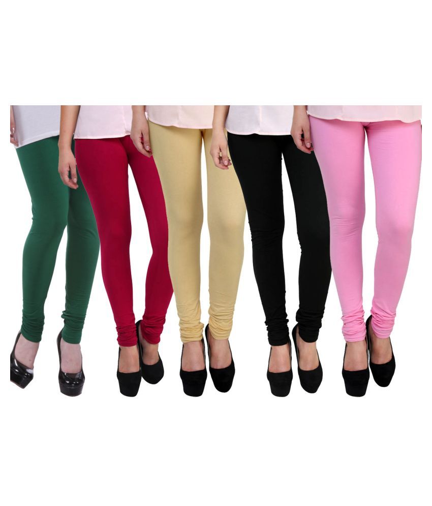     			FnMe - Green Cotton Women's Leggings ( Pack of 5 )