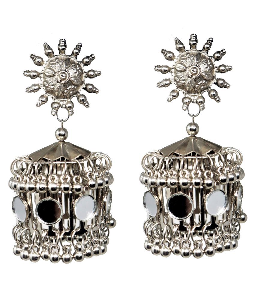     			Aadiyatri Oversized Jhumka Mirror German Silver Designer Earrings