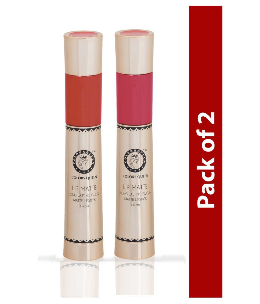     			Colors Queen 2 In 1 Long Lasting Matte Lipstick KatrinaOrange&Peach Multi Pack of 2 16 g