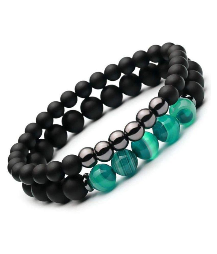     			Couple Bracelet Green Onex And Black Onex Matte Finish With Hametite Natural Agate Stone 8mm