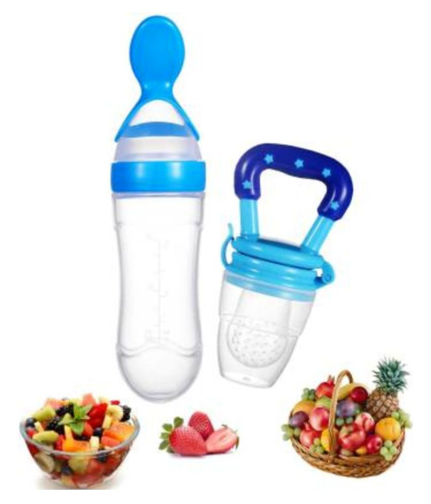 Baby safe Silicone squeeze Fresh Food Feeder Bottle with Food Dispensing Spoon, Infant Food Nibbler//pacifier fruit feeder combo gift pack