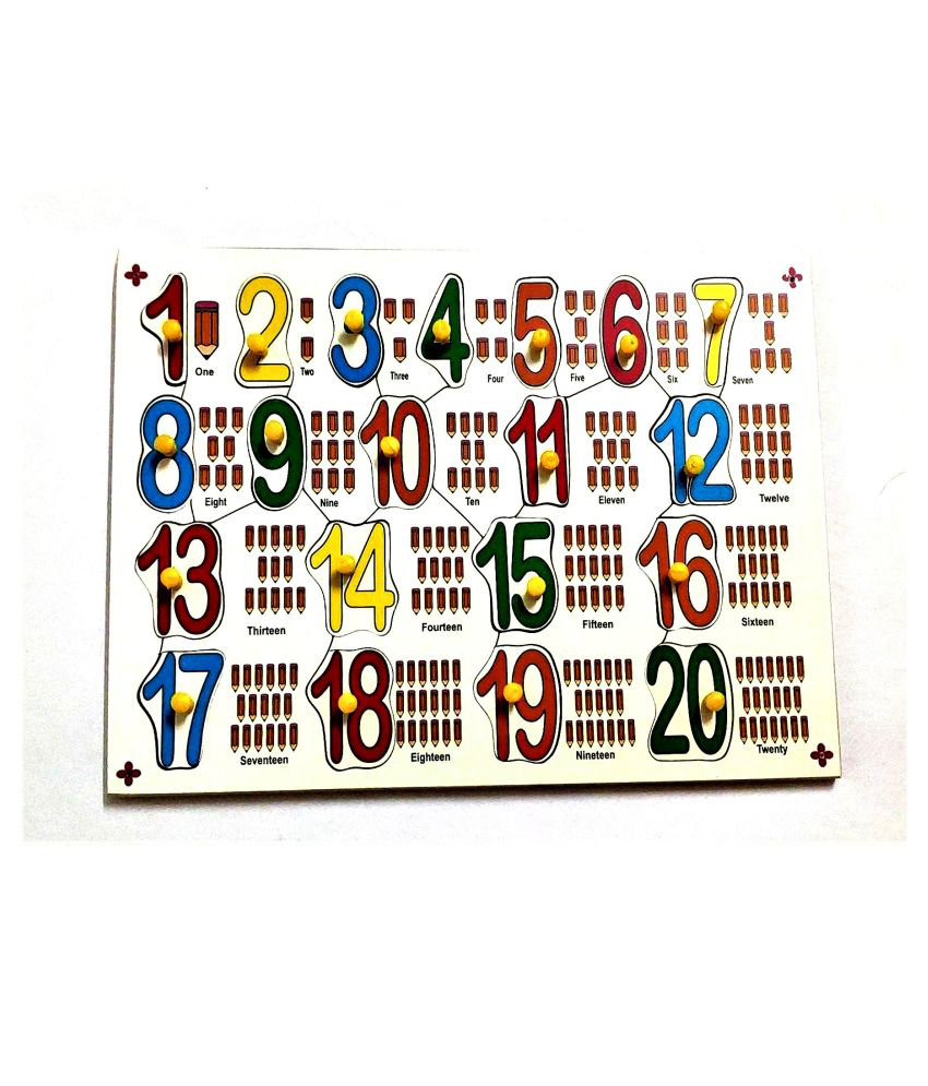     			Peters Pence Wooden Multi-Color Educational 1-20 Number with Counting Pictures Pegs Puzzle Tray, for Little Ones and Kids Above 2 Years , Educational Boards Games for Kids to Develop Counting Skills