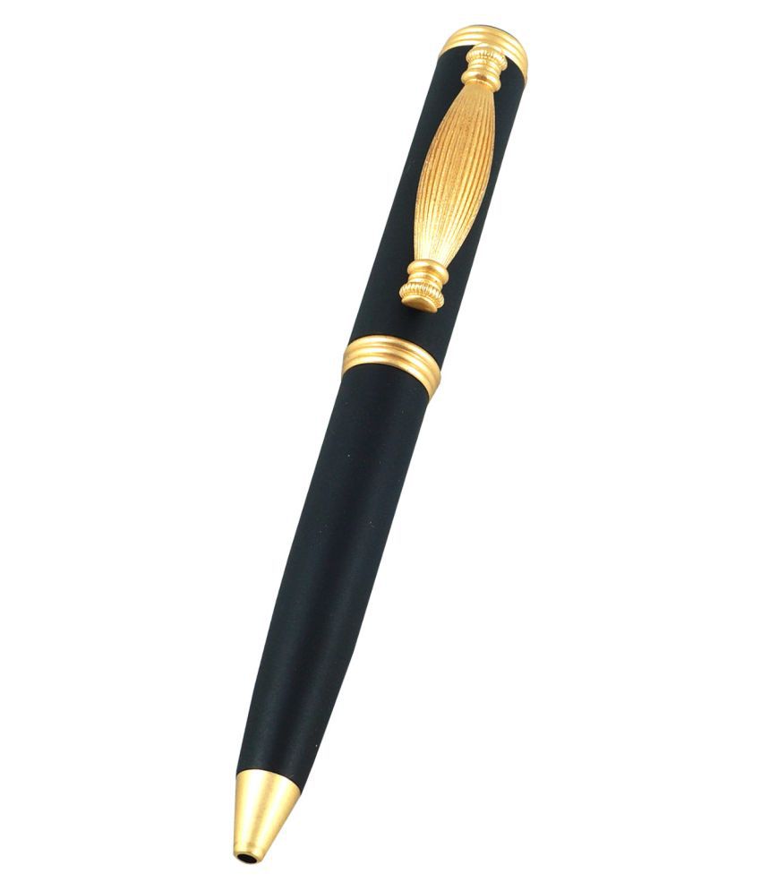     			Auteur Pillar Black Color Matt Finish Blue Ink Ball Pen With A Beautiful Carved Golden Clip