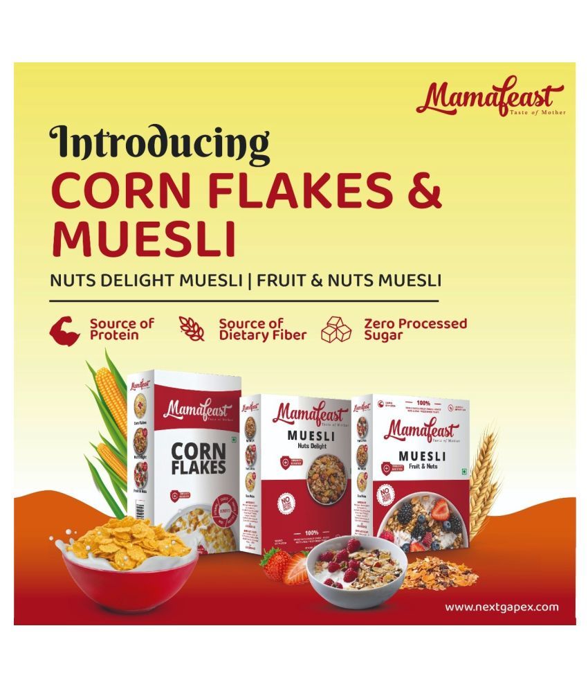 Buy Mamafeast Corn + Muesli Fruit&Nut Flakes 900 gm Pack of 2 Online at Best Price in India