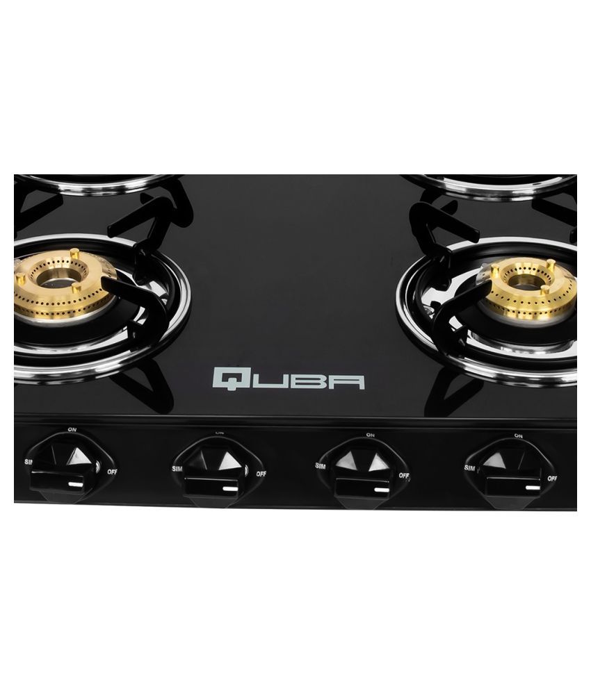 QUBA 4 Burners Gas Stove with Glass Top Powder Coated Mild steel Body