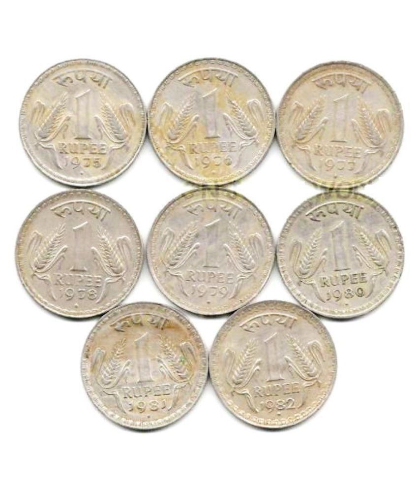 1 Rupee Dhaboo Coin Year Set (1975 to 1982) of 8 different Years @ USED  Condition