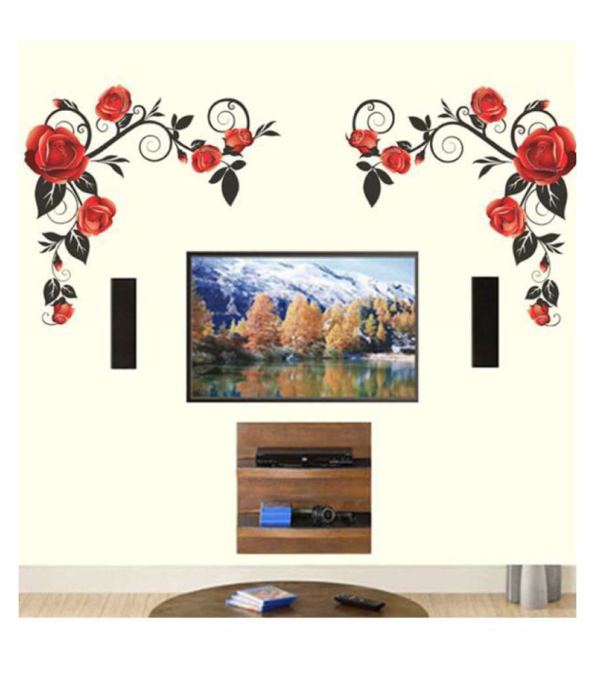     			HOMETALES Background Red Roses Sticker ( 150 x 75 cms )