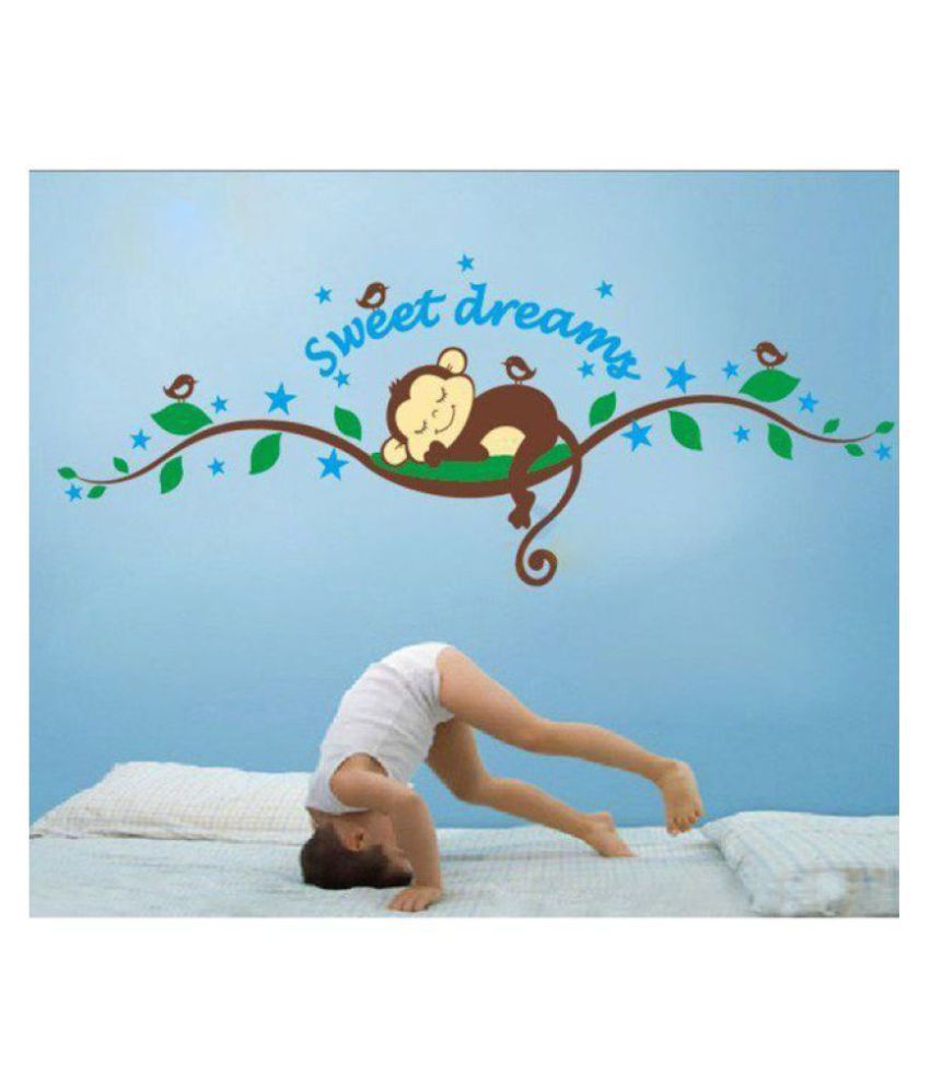     			HOMETALES Sweet Dreams Sleeping Monkey Nursery Sticker ( 120 x 47 cms )