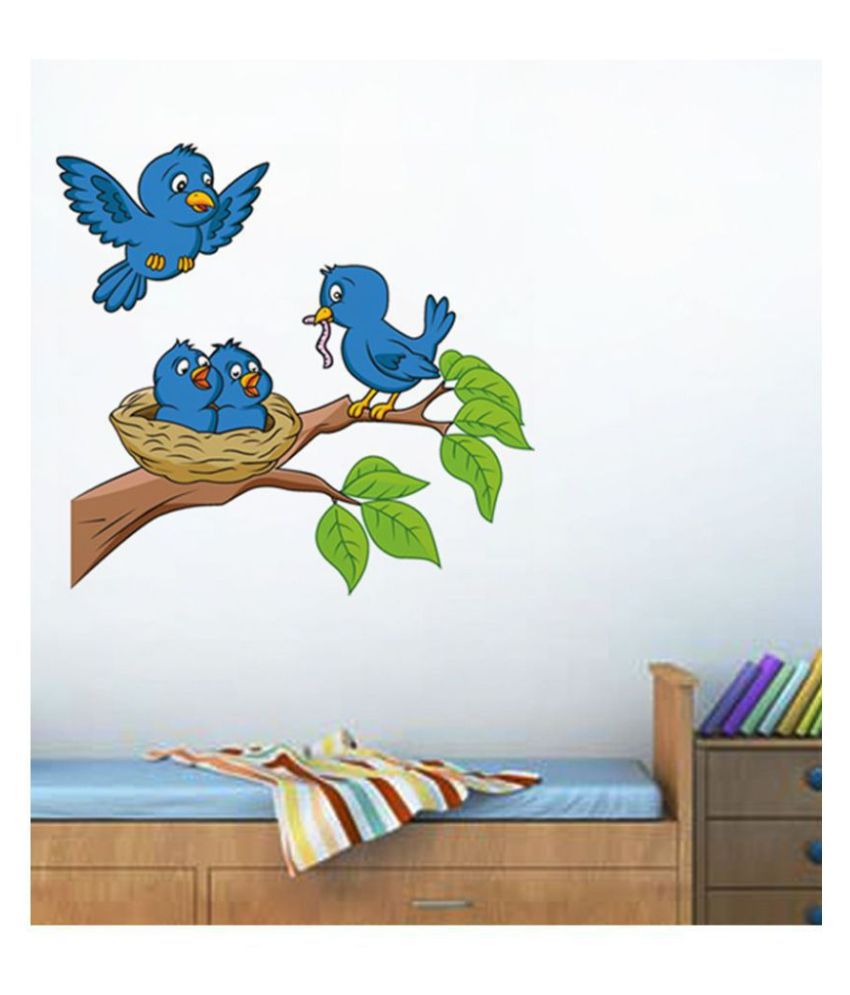     			HOMETALES Adorable Birds Feeding Baby Sticker ( 50 x 70 cms )