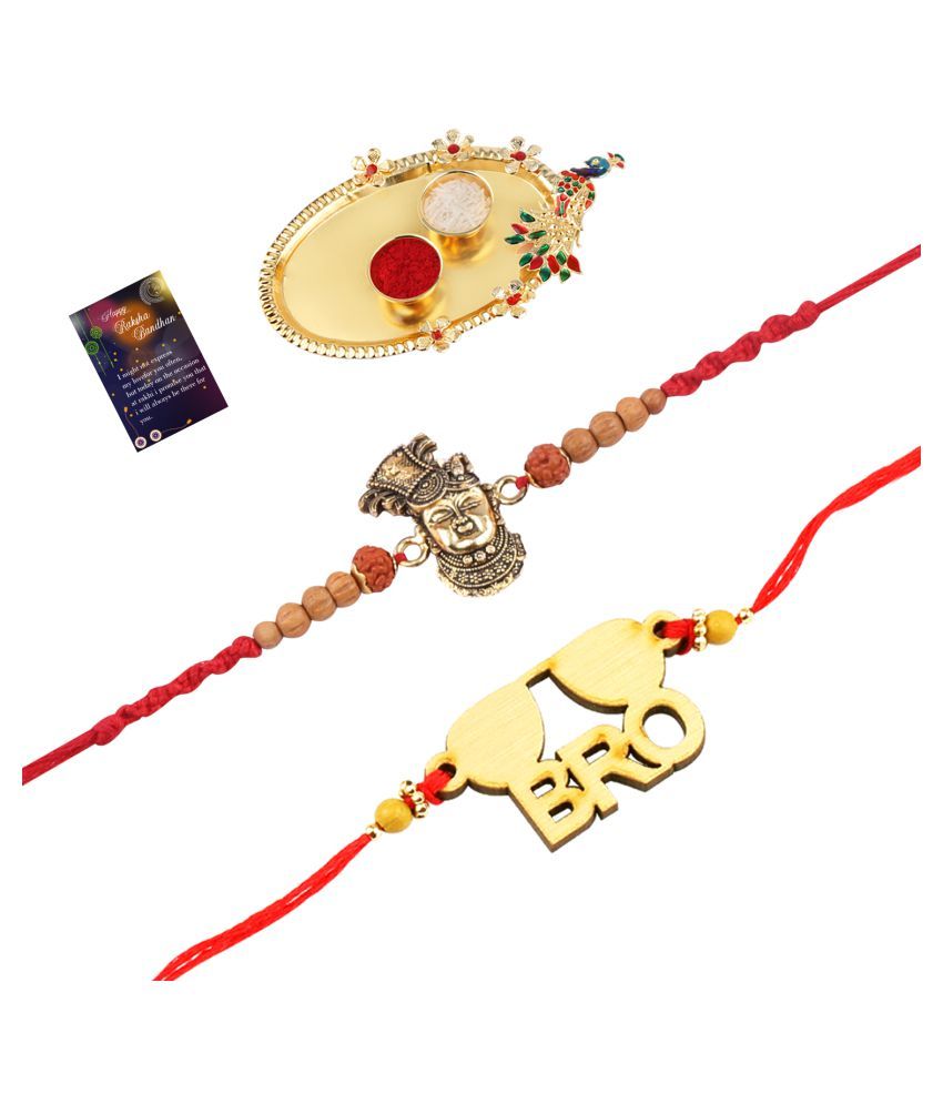     			Paola Stylish  Bhaiya Rakhi " BRO" Designer Pendent Rakhi Combo  For Bhaiya With Roli Chawal And  Greeting Card 1 Kankawati Pooja Thali