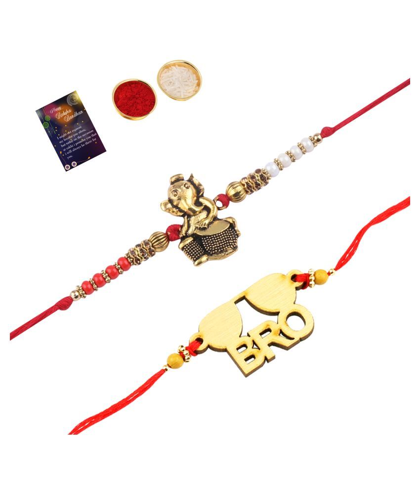     			Paola Stylish  Bhaiya Rakhi " BRO" Designer Pendent With  Designer Look "GANESH JI"Rakhi Combo  For Bhaiya With Roli Chawal And  Greeting Card