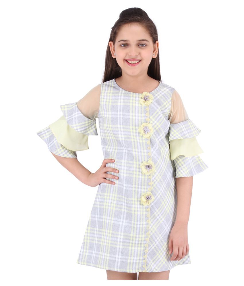     			Smart Casual Checkered Printed 3/4  Sleeves Dress