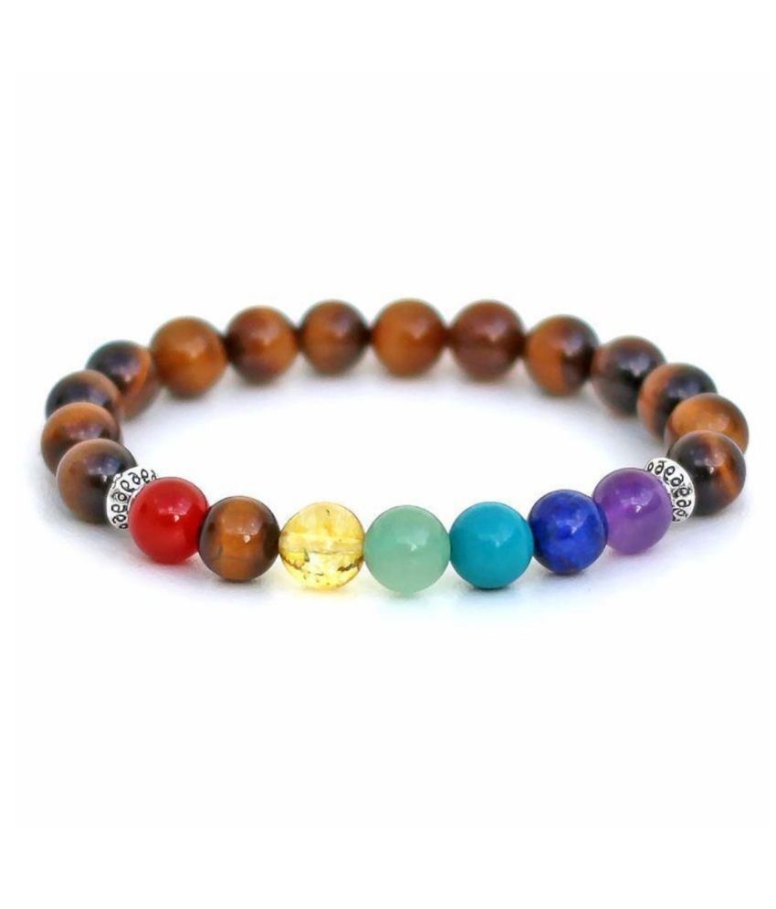     			8mm Tigers Eye 7 Chakra Balance Bracelet