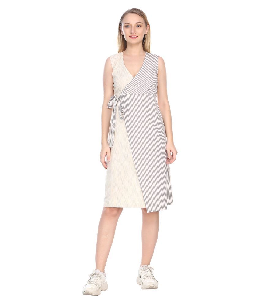     			Ess Emm Clothing Cotton Off White Wrap Dress