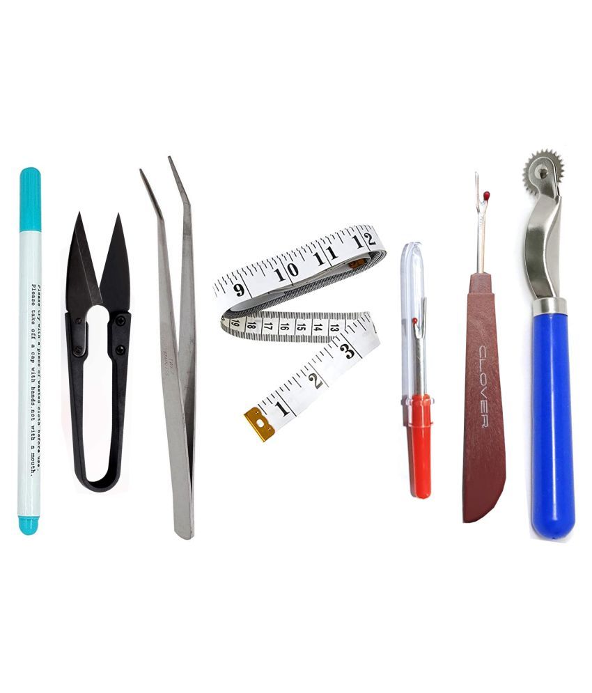     			Shree Shyam Sewing Tools Combo, Tracer Tracing Wheel, Measurement Tape, Big Seam Ripper, Overlook Machine Tweezers, Water Erasable Pen, Thread Cutter, Big Seam Ripper, Total 07 items