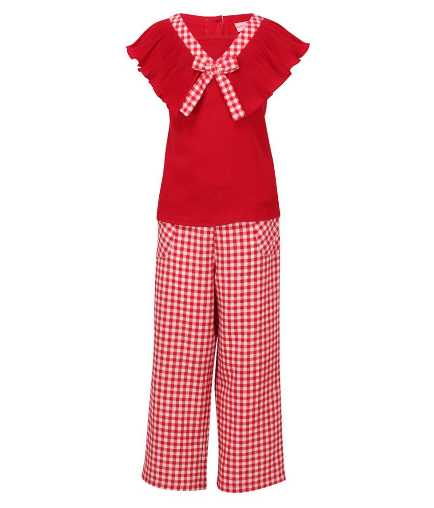     			Cutecumber Pack of 1 Girls Georgette Top With Pants ( Red )