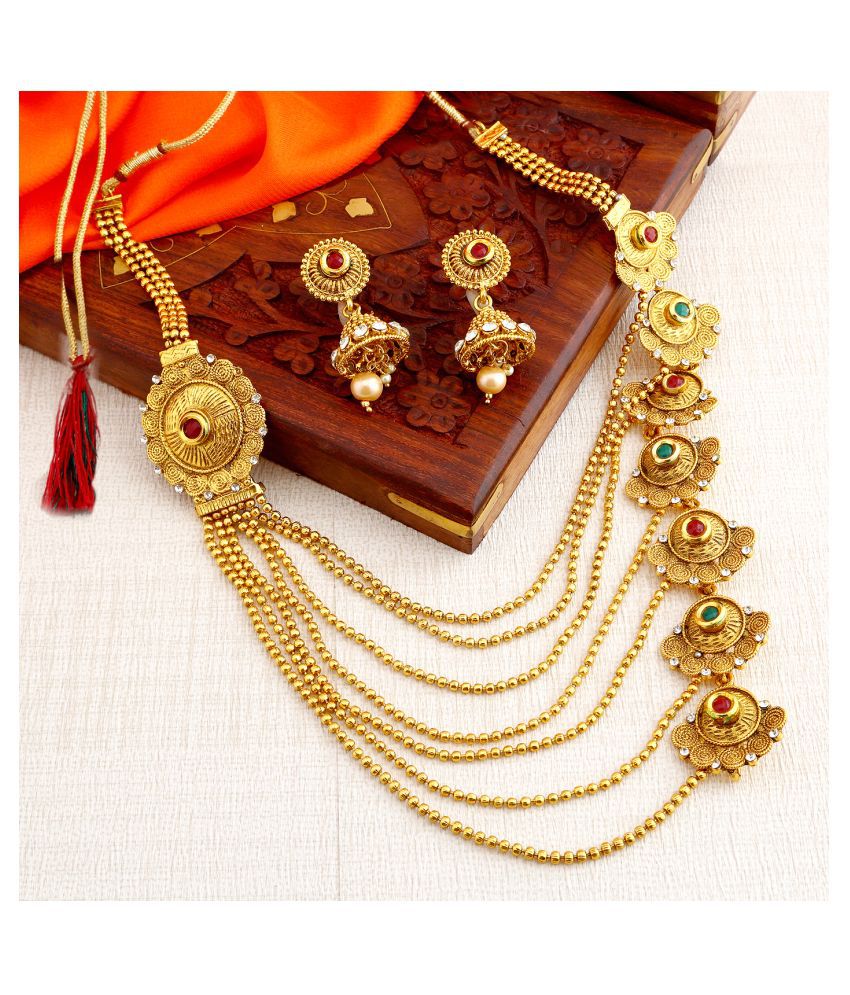     			Sukkhi Alloy Golden Traditional Necklaces Set Long Haram