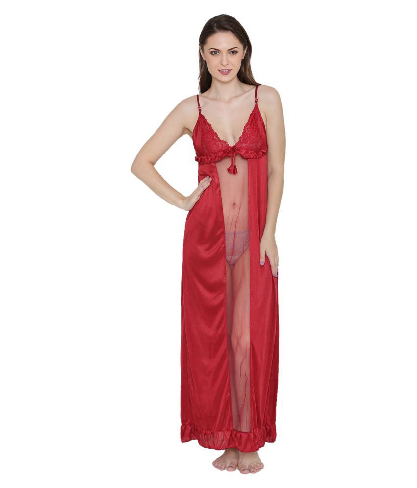     			N-Gal Satin Nighty & Night Gowns - Red