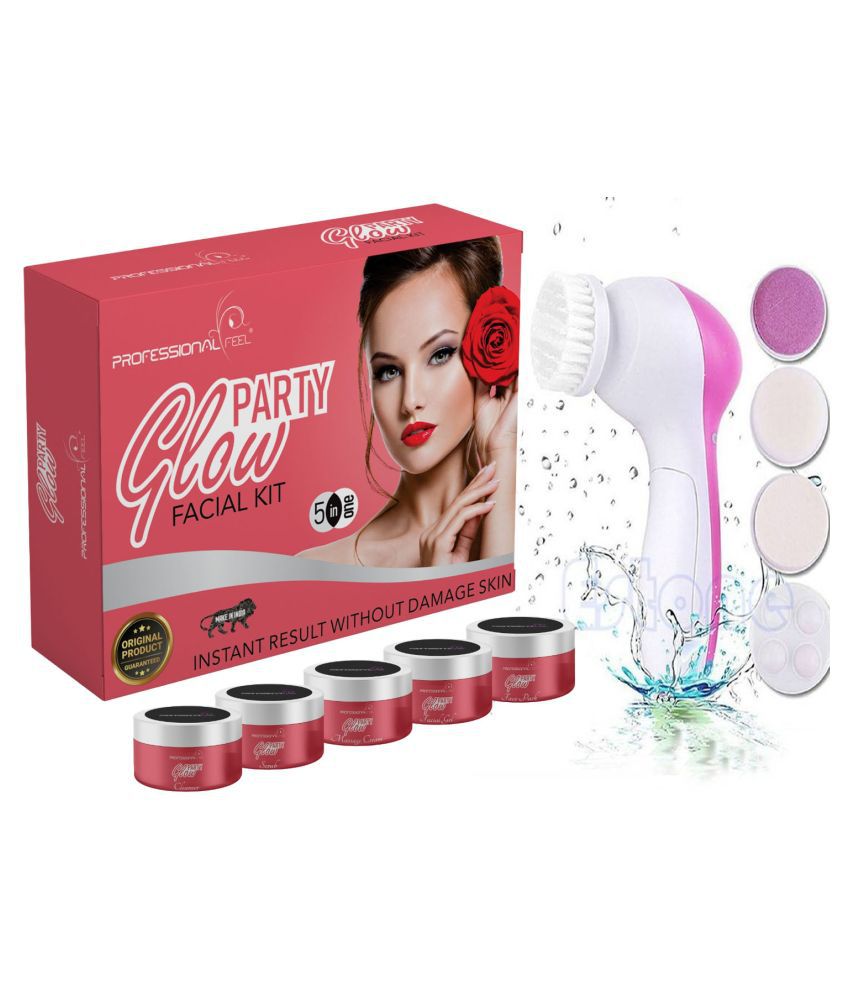    			professional feel Facial Massager 5 in 1 & All Type Skin Unisex PARTY GLOW Facial Kit 250 g Pack of 2