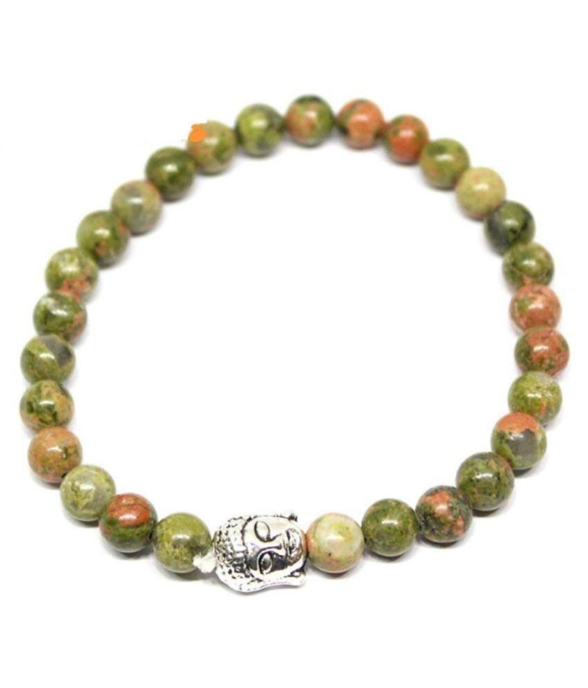     			6 mm Green Unakite With Buddha Natural Agate Stone Bracelet
