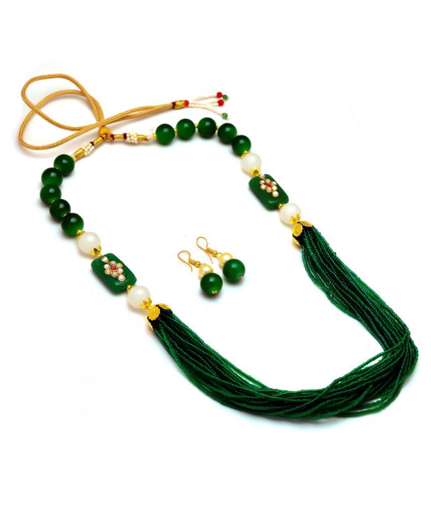     			Jewar Mandi - Green Brass Necklace Set ( Pack of 1 )