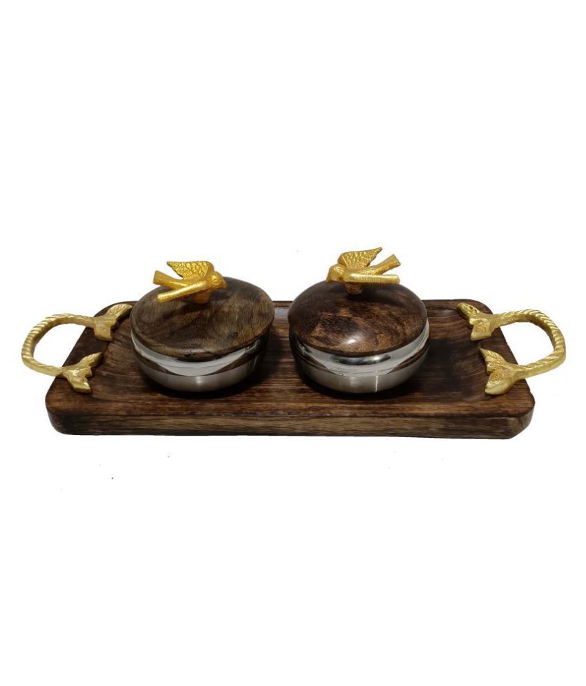 Wooden Tray with Bowls Serving Set
