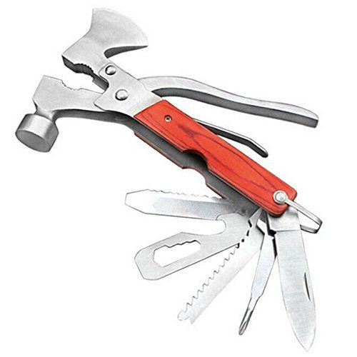 Shoptico Silver Stainless Steel 10 in 1 Multi-Functional Pocket Hand Tool Set (Axe Hammer, Hatchet, Wrench, Cutter and More)