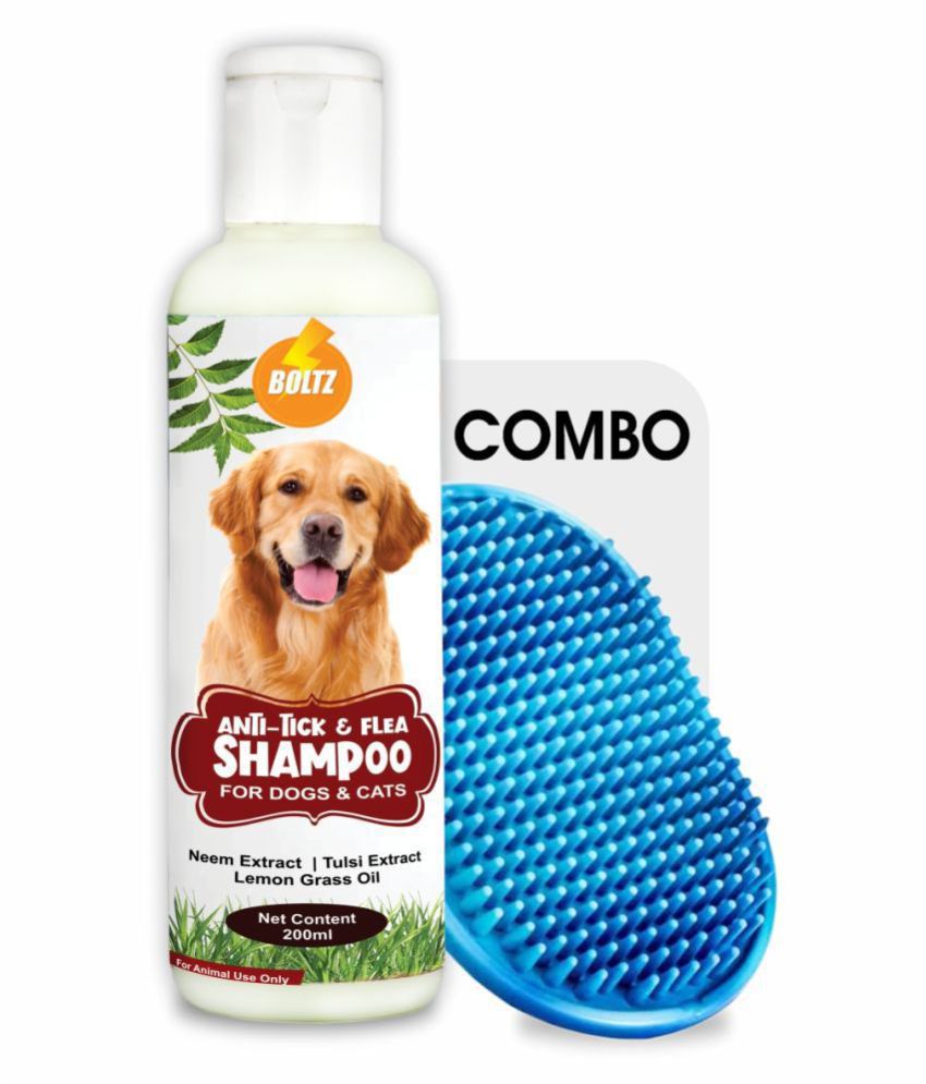     			Boltz Anti Tick & Flea Dog Shampoo with Neem,Lemongrass & Tulsi-200 ml with Bath Brush Free (Brush Colour May Vary)