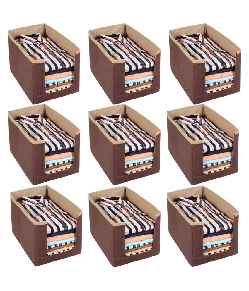     			Unicrafts Shirt Stacker Wardrobe Organizer Clothing Organizer Cloth Cover Large Capacity Space Saver Stackable and Foldable Wardrobe Closet Organiser Shirt Organizer Combo Pack of 9 Pc Brown