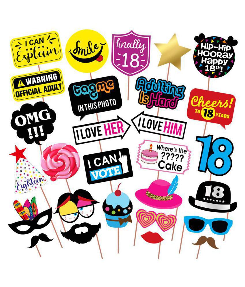     			Zyozi Party Decoration 18th Birthday Photo Booth Party Props - 28 Pieces - Funny 18th Birthday Party Supplies, Decorations and Favors