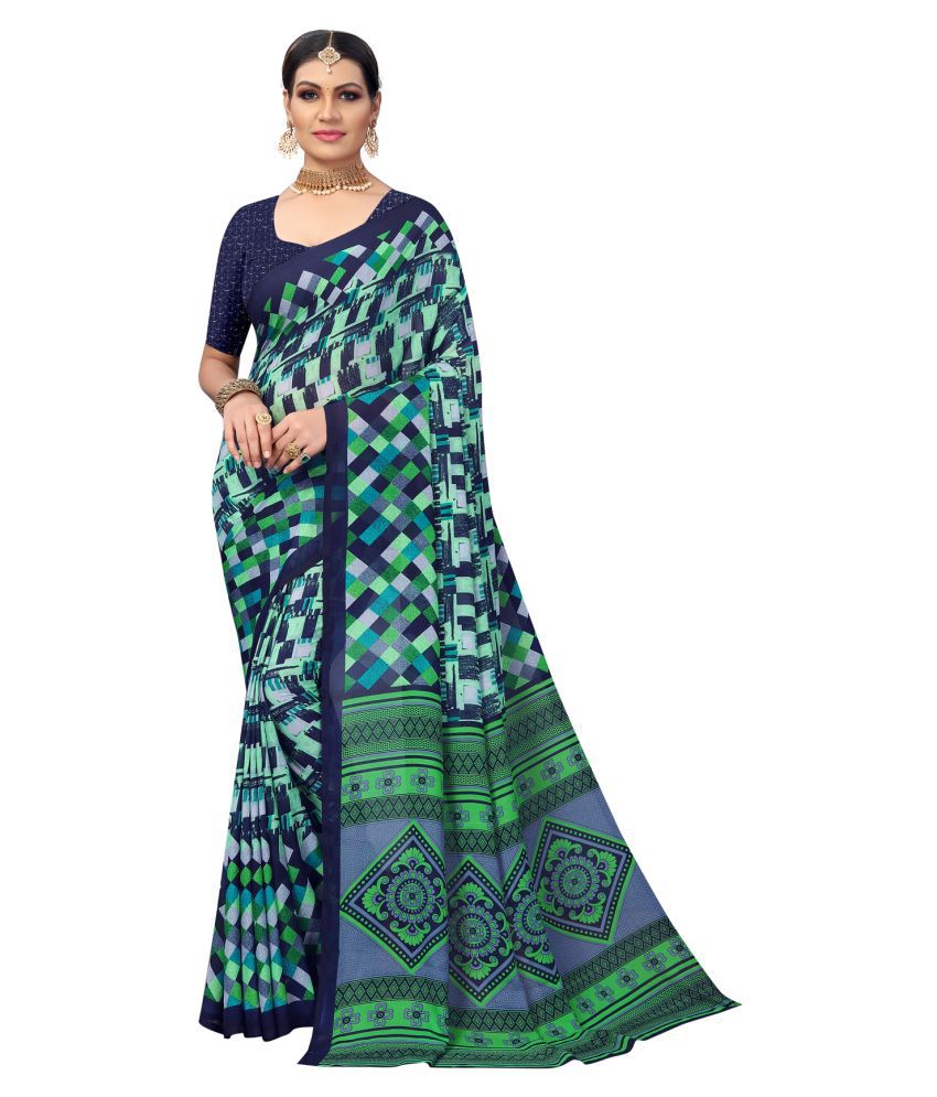 offline selection - Blue Georgette Saree With Blouse Piece (Pack of 1)
