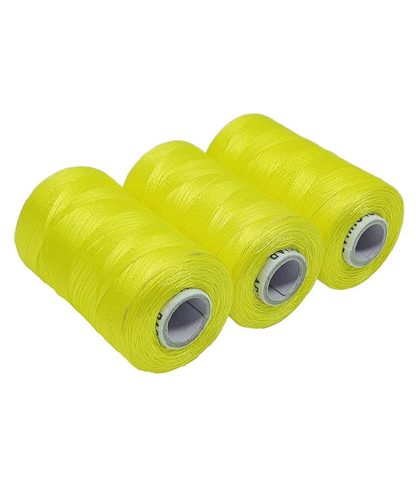     			PRANSUNITA Fluorescent Neon Colour Silk (Resham) Twisted Hand & Machine Embroidery Shiny Thread for Jewellery Designing, Embroidery, Art & Craft, Tassel Making, Fast Colour, Pack of 3 Spool x 300 MTS Each, Colour- Neon Yellow