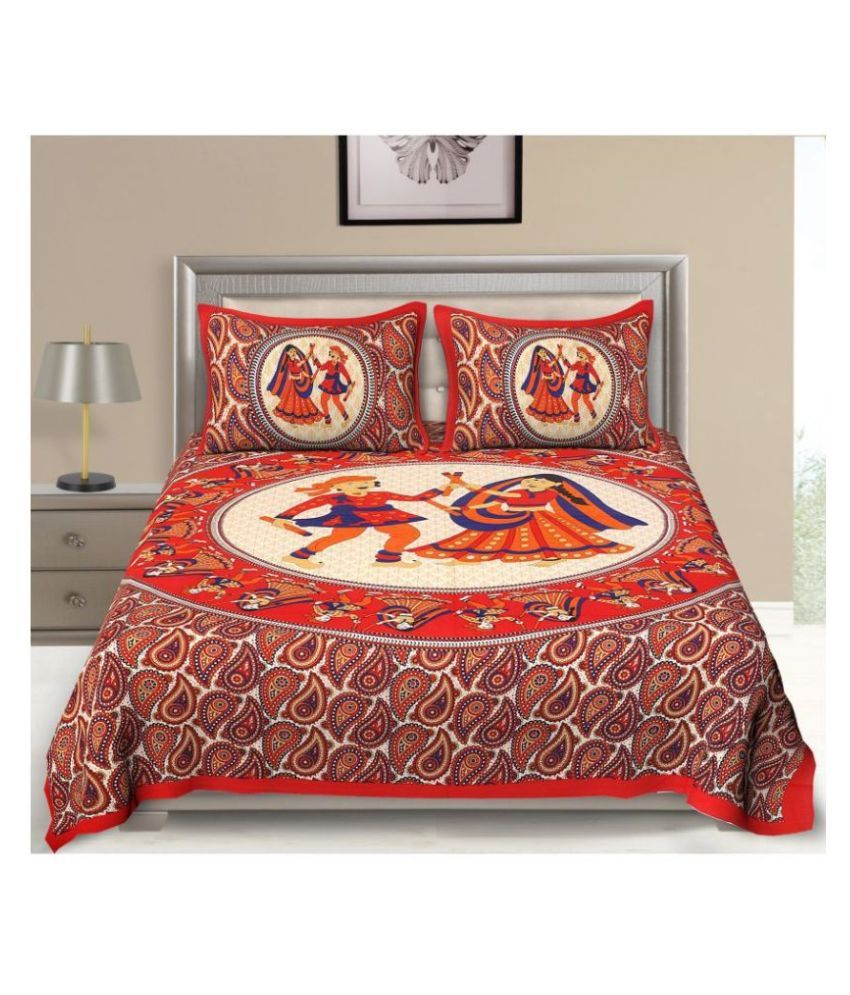     			Uniqchoice - Red Cotton Double Bedsheet with 2 Pillow Covers